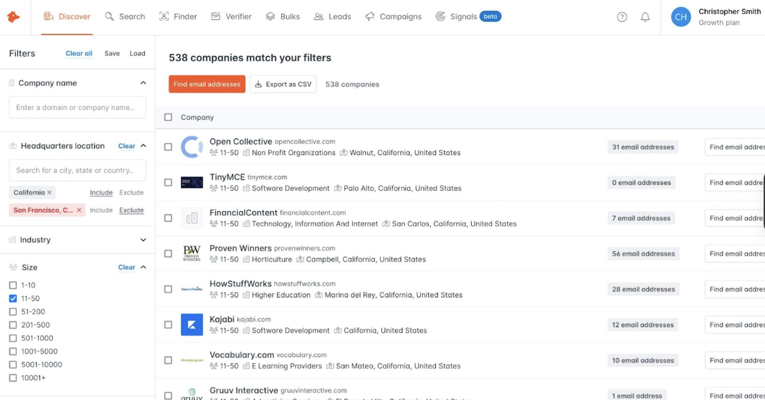 Hunter.io - email finding tool for affiliate outreach